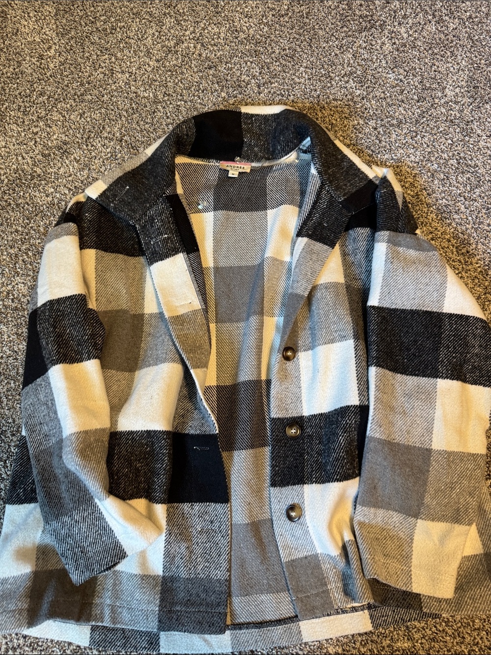 ANDREE BY UNIT Black Gray and Cream Plaid Button-Front Jacket
